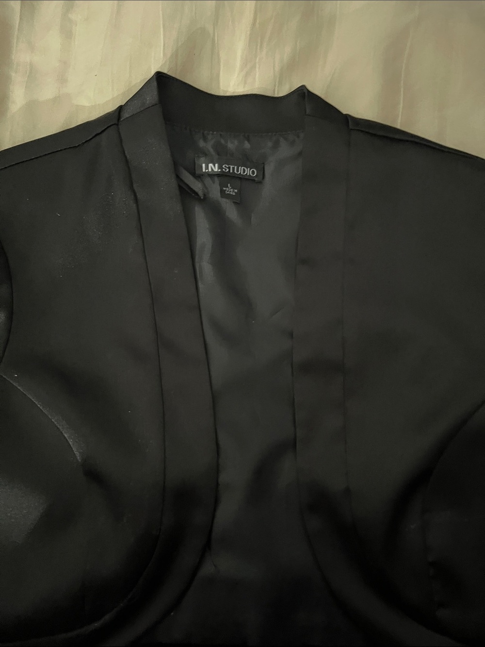 I.N. Studio Black Satin Open-Front Blazer